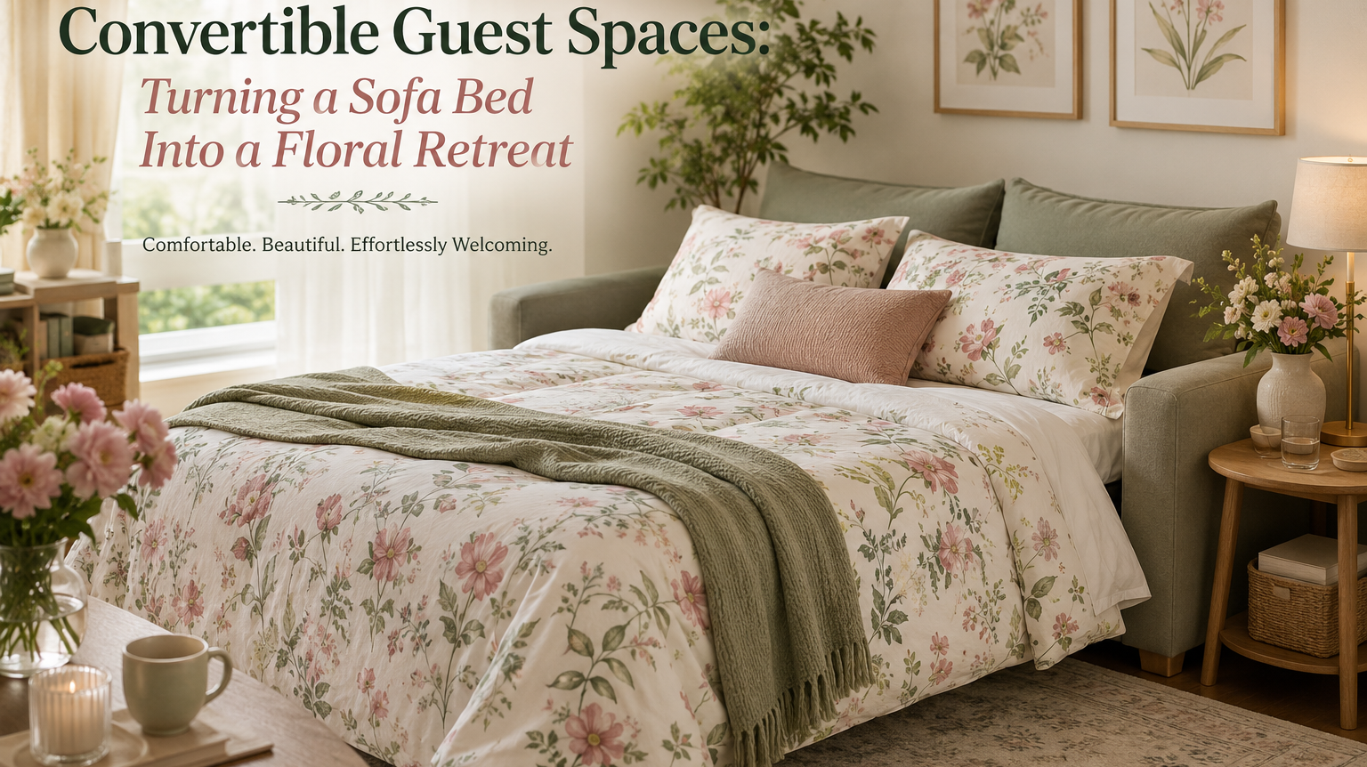 Convertible Guest Spaces: Turning a Sofa Bed Into a Floral Retreat