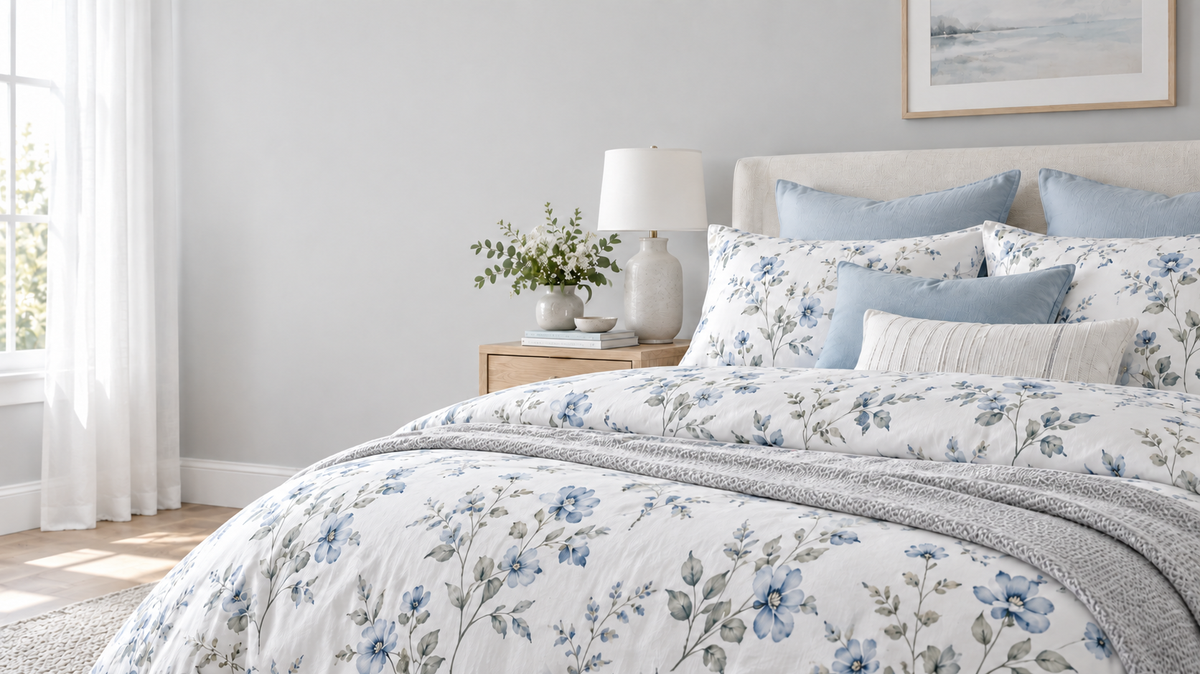 How to Style Floral Bedding with Neutral Walls
