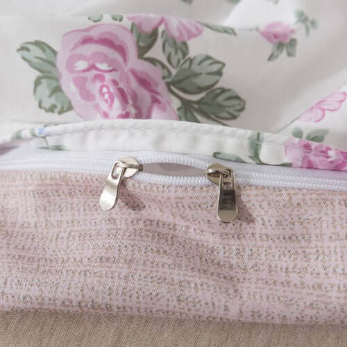 a pink rose duvet cover with zipper closure