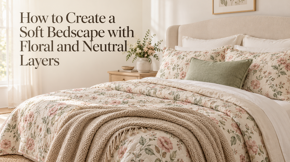 How to Create a Soft Bedscape with Floral and Neutral Layers