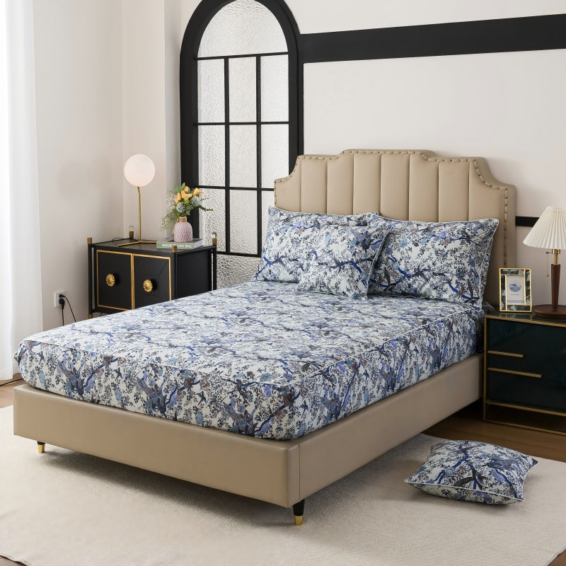 This bedroom features FADFAY's flat sheet, fitted sheet, and pillowcases.