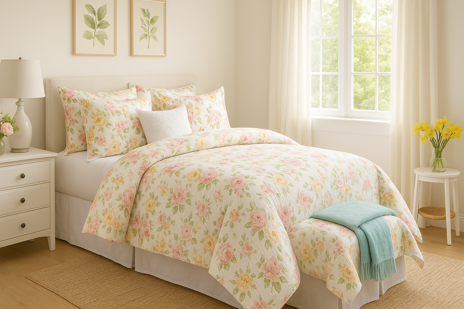 Spring Bedroom Makeover Ideas with Fresh Floral Bedding