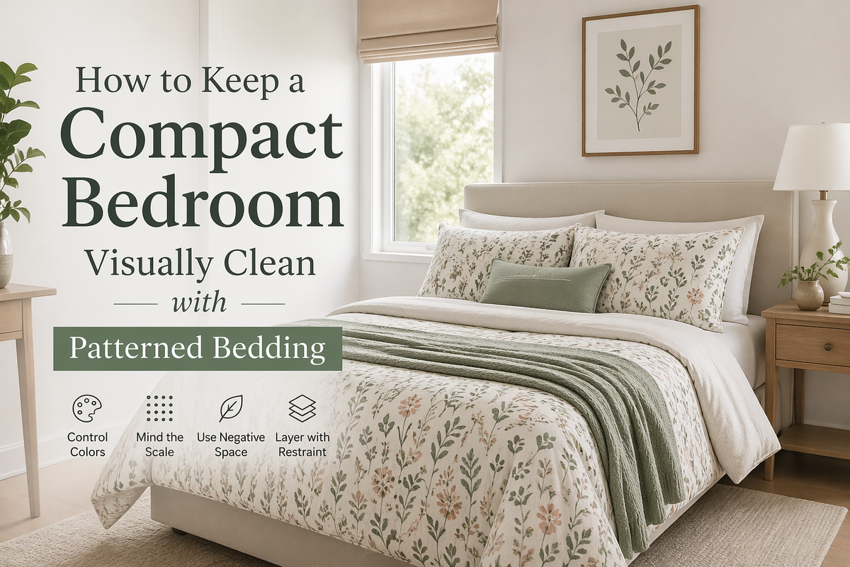 How to Keep a Compact Bedroom Visually Clean with Patterned Bedding ...
