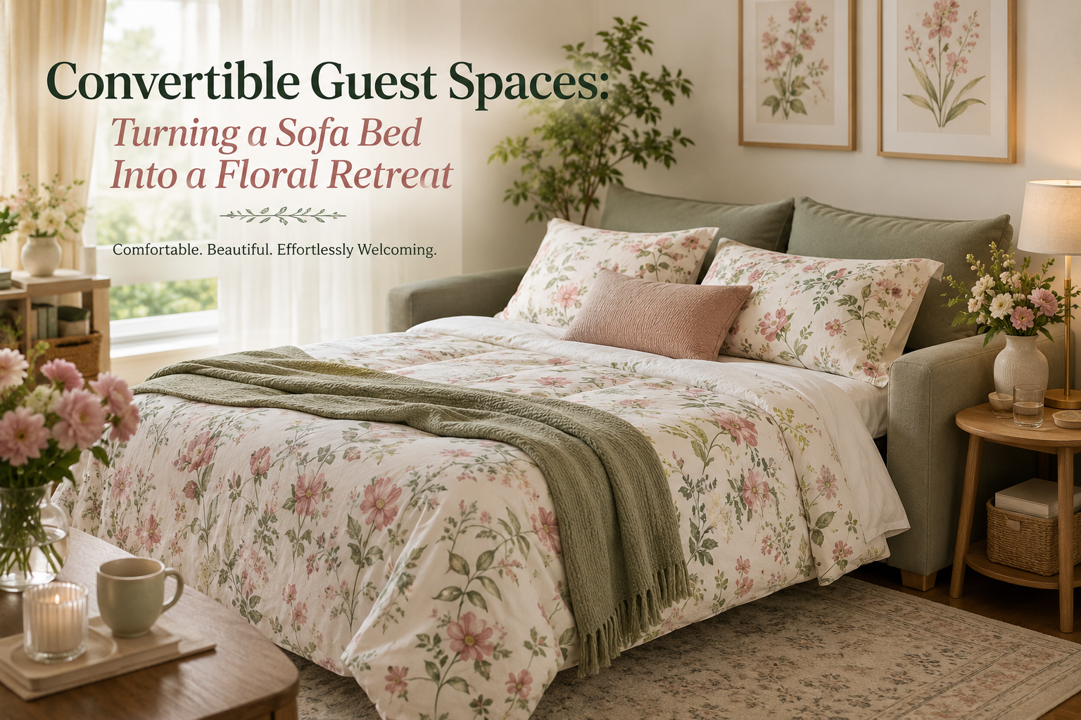 Convertible Guest Spaces: Turning a Sofa Bed Into a Floral Retreat