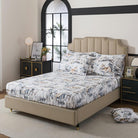 This bedroom features FADFAY's flat sheet, fitted sheet, and pillowcases.