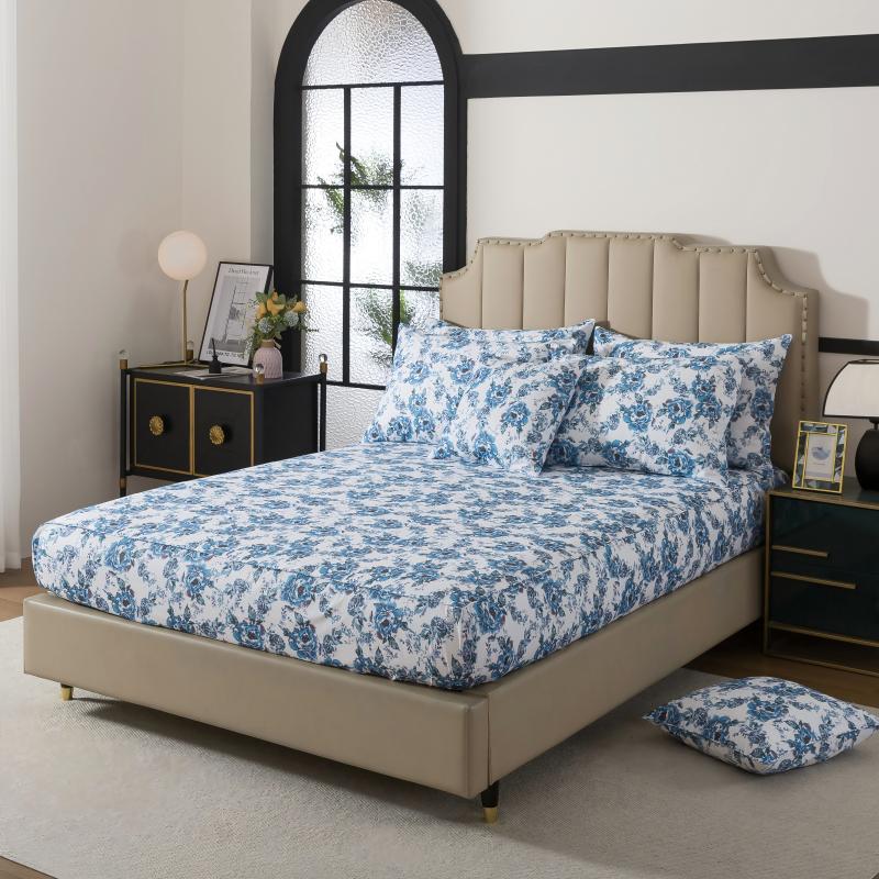 This bedroom features FADFAY's flat sheet, fitted sheet, and pillowcases.