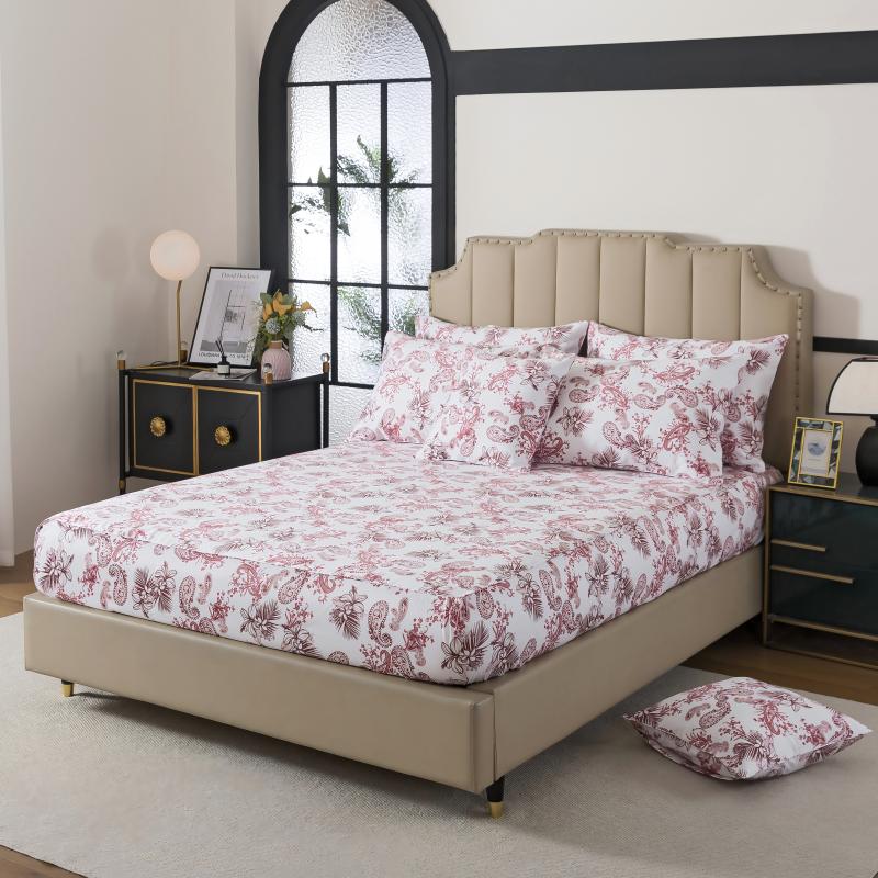 This bedroom features FADFAY's flat sheet, fitted sheet, and pillowcases.